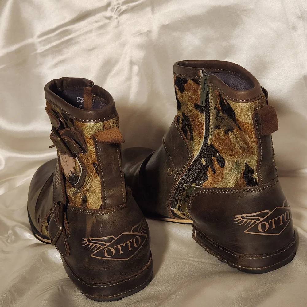 OTTO Brown and Camouflage Leather Boots - Picture 6 of 16